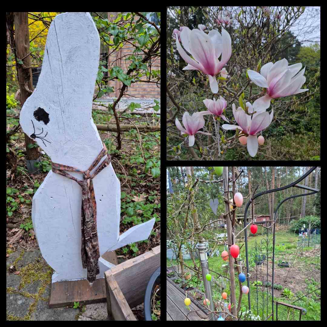 Osterhase / Blüten / Ostereier an einem Strauch